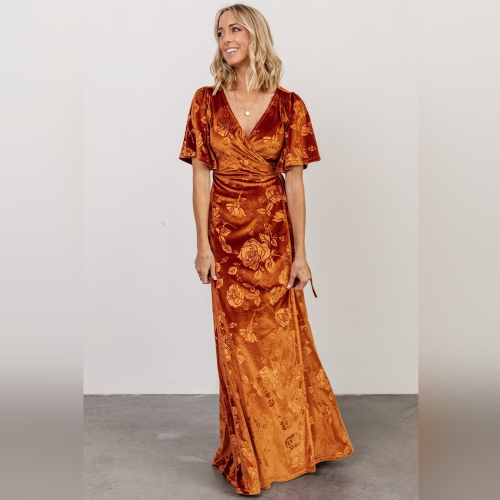 SOLD Danielle Embossed Velvet Maxi Dress | Rust